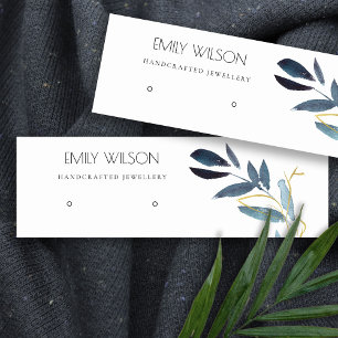GOLD BLUE FOLIAGE WATERCOLOR EARRING DISPLAY LOGO MINI BUSINESS CARD