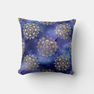 Gold & Blue Galaxy Dharma Mandala Pattern Cushion