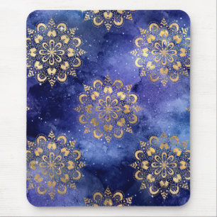 Gold & Blue Galaxy Dharma Mandala Pattern Mouse Mat