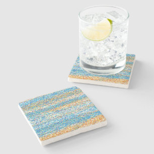Gold Blue Glitter Abstract Stone Coaster