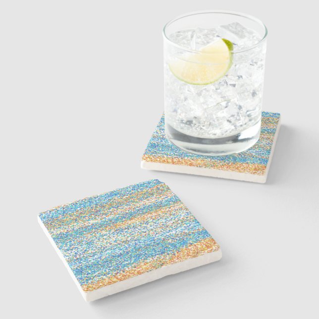 Gold Blue Glitter Abstract Stone Coaster (Side)