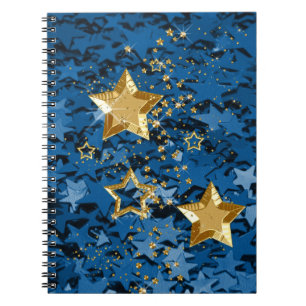Gold & Blue Glitter Stars Spiral Notebook