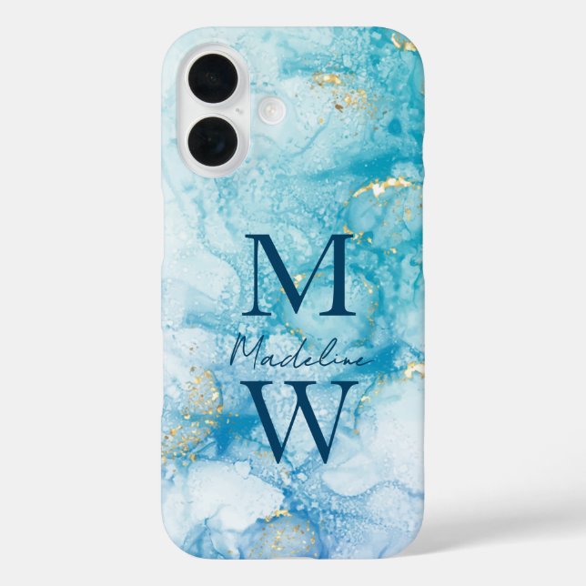 Gold Blue Glitter Watercolor Personalise Case-Mate iPhone Case (Back)