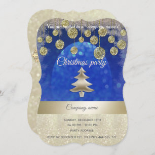gold/blue glittery corporate Christmas party Invitation