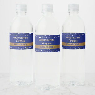 Gold Blue Graduate Customisable Class of 2024 Water Bottle Label