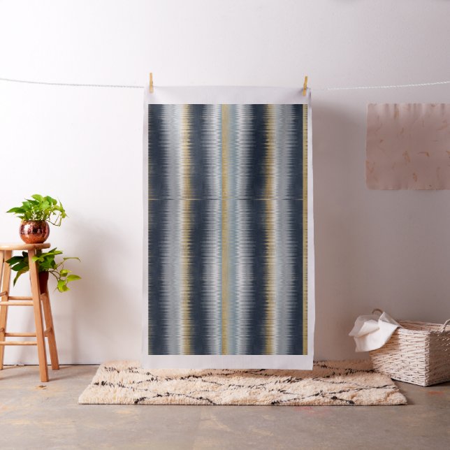 Gold Blue Gray Ikat Zigzag Geometric Pattern Fabric (In Situ)