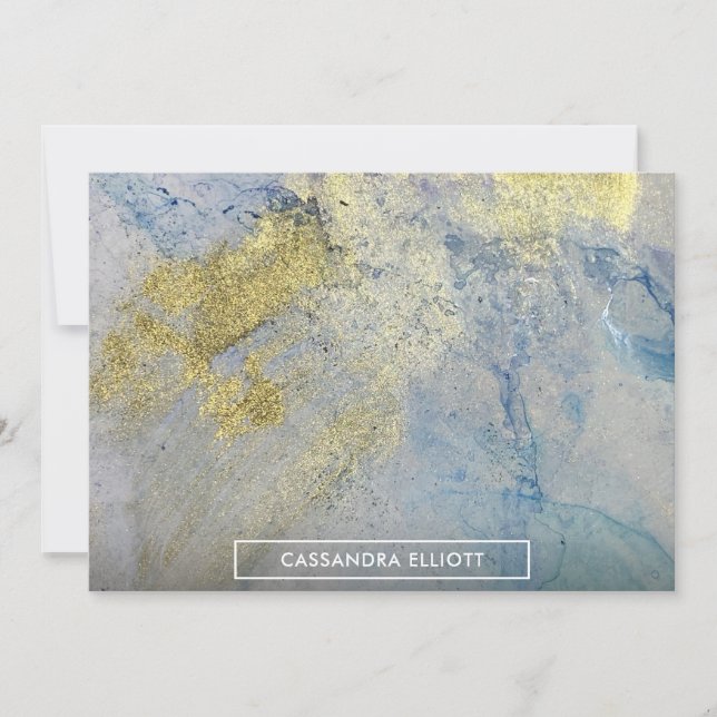 Gold Blue Green Marble Alcohol Ink Abstract Art Thank You Card (Front)