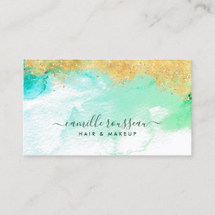 Gold Blue Green Modern Watercolor Business Card