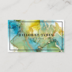 Gold Blue Green Painting Splatter Professional Business Card