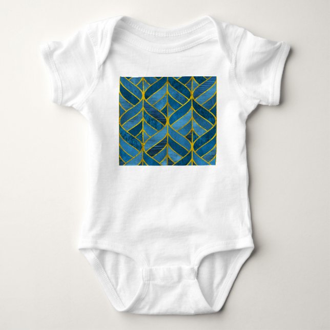 Gold Blue Grunge Pattern Baby Bodysuit (Front)