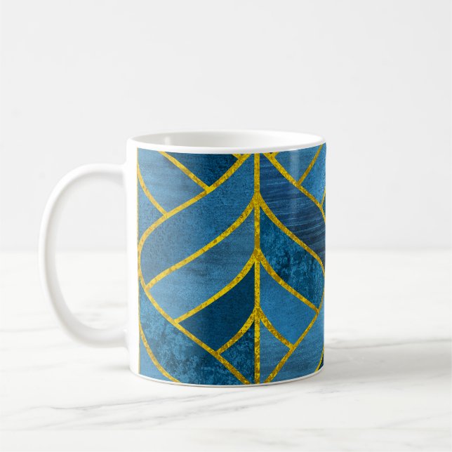 Gold Blue Grunge Pattern Coffee Mug (Left)