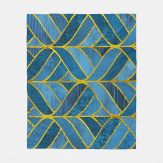 Gold Blue Grunge Pattern Fleece Blanket