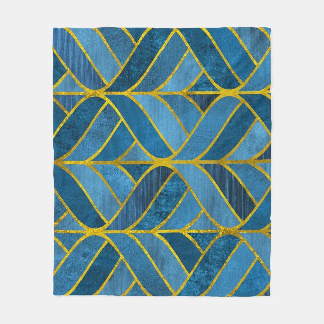 Gold Blue Grunge Pattern Fleece Blanket (Front)