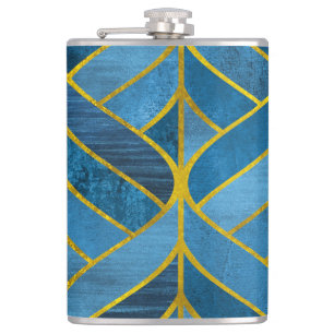 Gold Blue Grunge Pattern Hip Flask