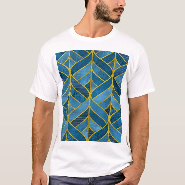 Gold Blue Grunge Pattern T-Shirt (Front)