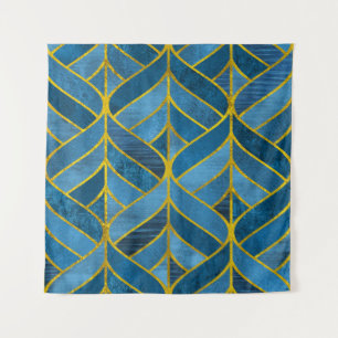 Gold Blue Grunge Pattern Tapestry