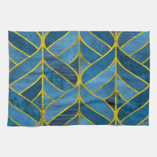 Gold Blue Grunge Pattern Tea Towel