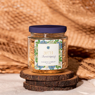 Gold Blue Hydrangea 20th Wedding Anniversary Party Square Sticker