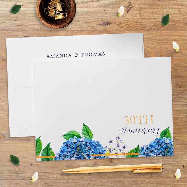 Gold Blue Hydrangea 30th Wedding Anniversary Envelope (Creator Uploaded)