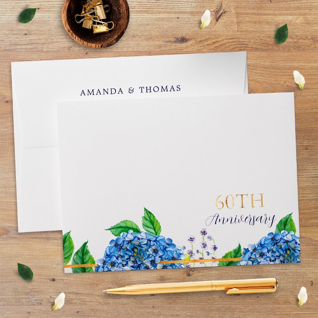 Gold Blue Hydrangea 60th Wedding Anniversary Envelope (Creator Uploaded)