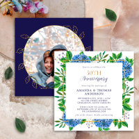 Gold Blue Hydrangea Photo 50th Wedding Anniversary