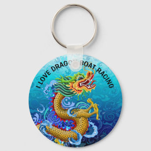 Gold & Blue I Love Dragon Boat Racing Key Ring