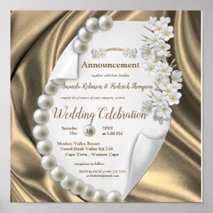 Gold,Blue,Ivory,Green Silk & Pearl,Wedding Poster