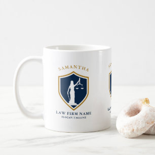 Gold  Blue Lady Justice Logo Custom text Coffee Mug
