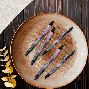 Gold Blue Lavender Purple Hydrangeas Bridal Shower Black Ink Pen