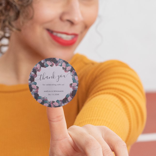 Gold Blue Lavender Purple Hydrangeas Wedding Classic Round Sticker (Creator Uploaded)