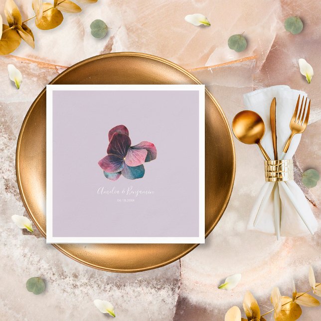 Gold Blue Lavender Purple Hydrangeas Wedding Napkin (Creator Uploaded)