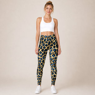 Gold Blue Leopard Leggings