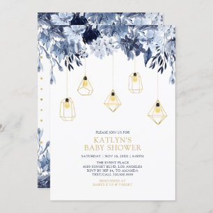 Gold & Blue   Lights Boho chic Baby Shower Invitation