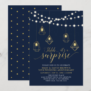 Gold & Blue Lights Surprise Wedding Anniversary Invitation