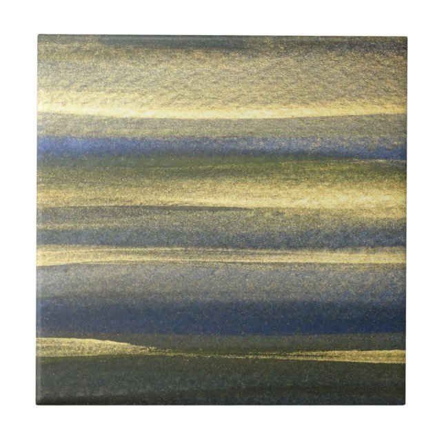 Gold Blue Lines  Ceramic Photo Tile (Front)