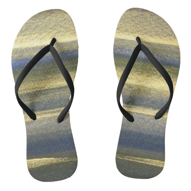 Gold Blue Lines Custom Adult, Slim Straps Flip Flops (Footbed)