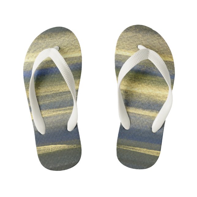 Gold Blue Lines Custom Flip Flops, Kids Kid's Flip Flops (Footbed)