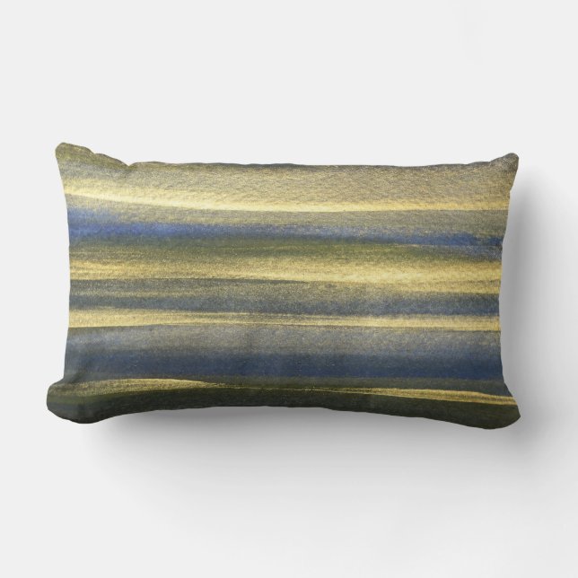 Gold Blue Lines Lumbar Pillow 33 cm x 53 cm (Front)
