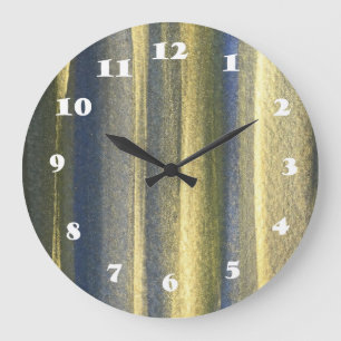 Gold Blue Lines Round (Large) Wall Clock