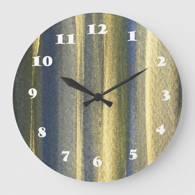 Gold Blue Lines Round (Large) Wall Clock (Front)