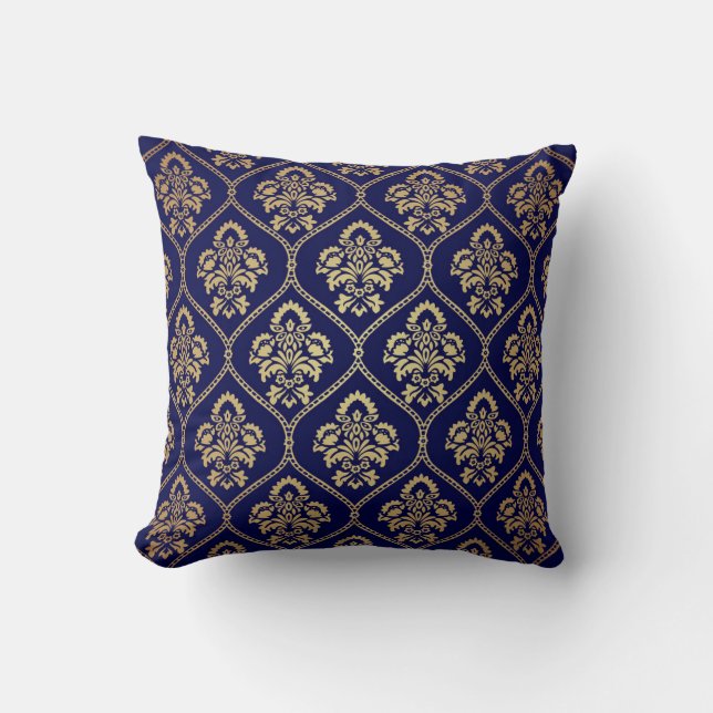 Gold & Blue: Luxury Damask Cushion (Front)