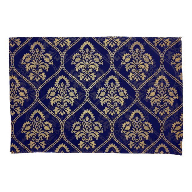 Gold & Blue: Luxury Damask Pillowcase (Front)