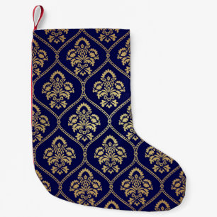 Gold & Blue: Luxury Damask Small Christmas Stocking
