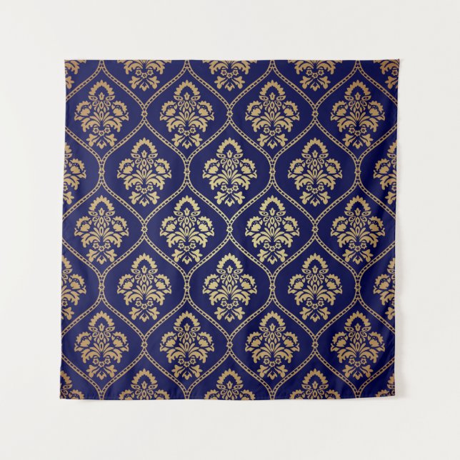 Gold & Blue: Luxury Damask Tapestry (Front)