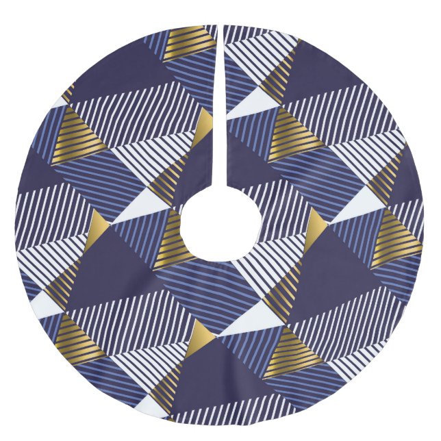 Gold Blue Luxury: Geometric Seamless Pattern Brushed Polyester Tree Skirt (Front)