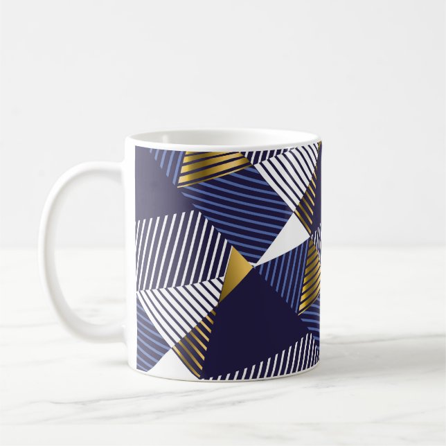 Gold Blue Luxury: Geometric Seamless Pattern Coffee Mug (Left)