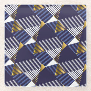 Gold Blue Luxury: Geometric Seamless Pattern Glass Coaster