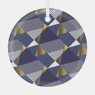 Gold Blue Luxury: Geometric Seamless Pattern Glass Tree Decoration