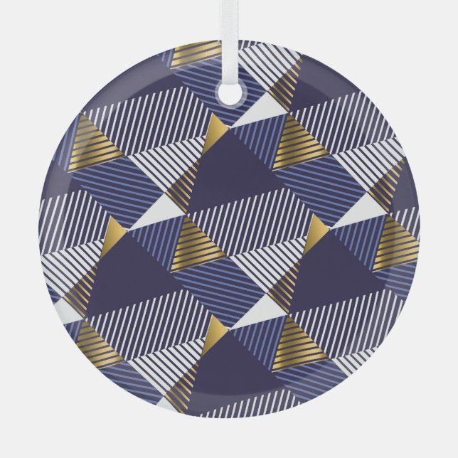 Gold Blue Luxury: Geometric Seamless Pattern Glass Tree Decoration (Front)