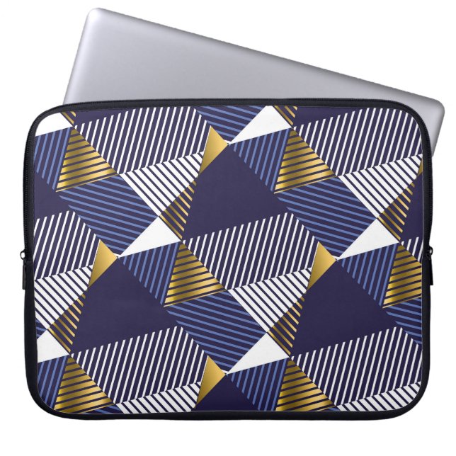 Gold Blue Luxury: Geometric Seamless Pattern Laptop Sleeve (Front)